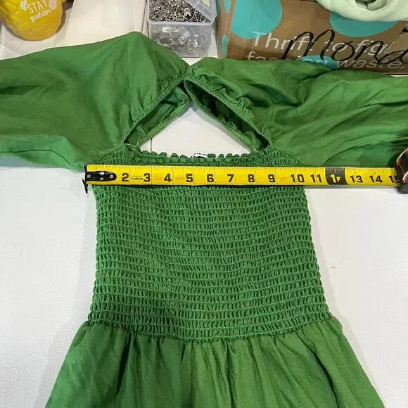 Reformation Kelly Green Greyson 100% Linen Smocked Puff Sleeve Mini Dress Small Reformation Kelly Green Greyson 100% Linen Smocked Puff Sleeve Mini Dress Small